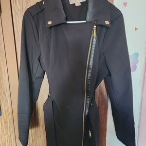 Michael Kors Black Trench Coat with Gold Accents